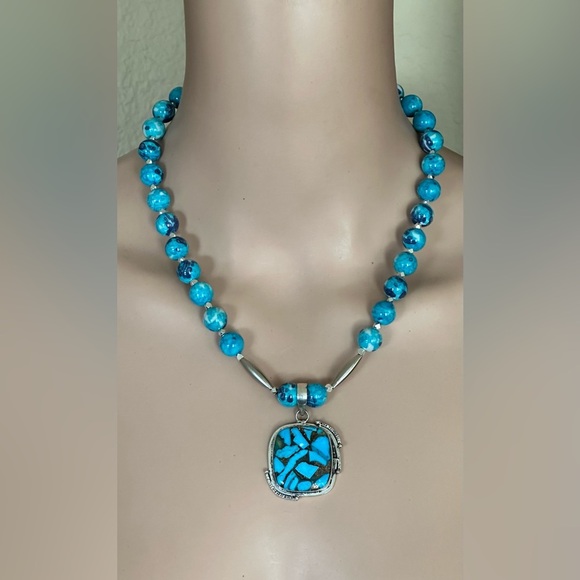 20 inch Blue & Gray Rain Flower Jade Bead Necklace NWOT - Picture 15 of 15